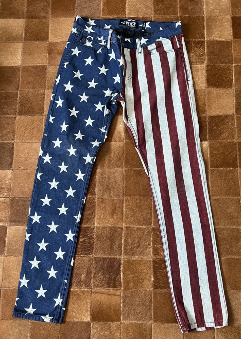 Rude American Flag Jeans Mens 32x32 Skinny USA Stars Stripes Patriotic Pants